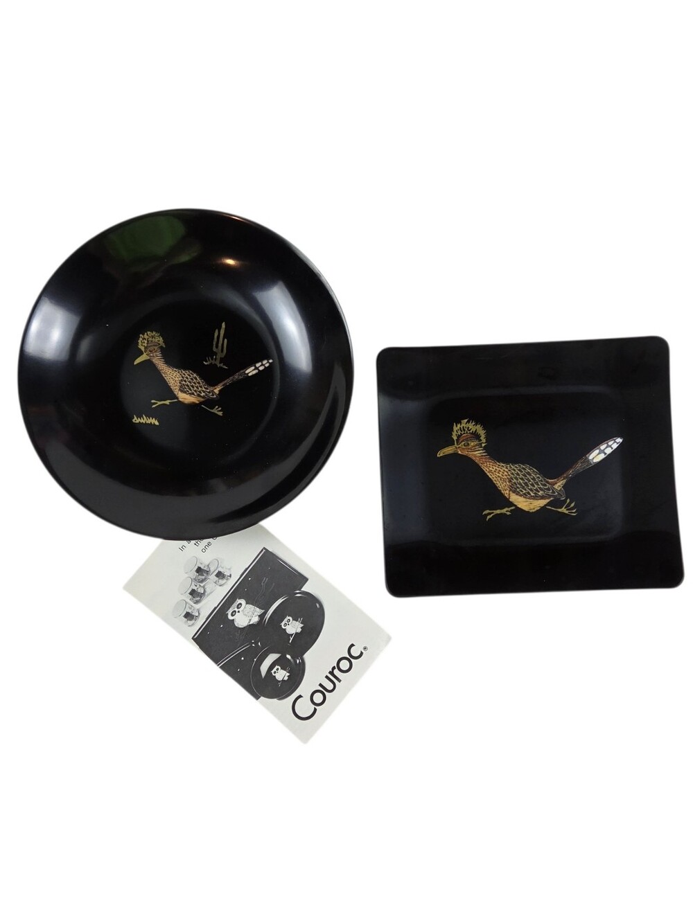 Couroc Roadrunner Inlay Lacquer Trays Ser of 2